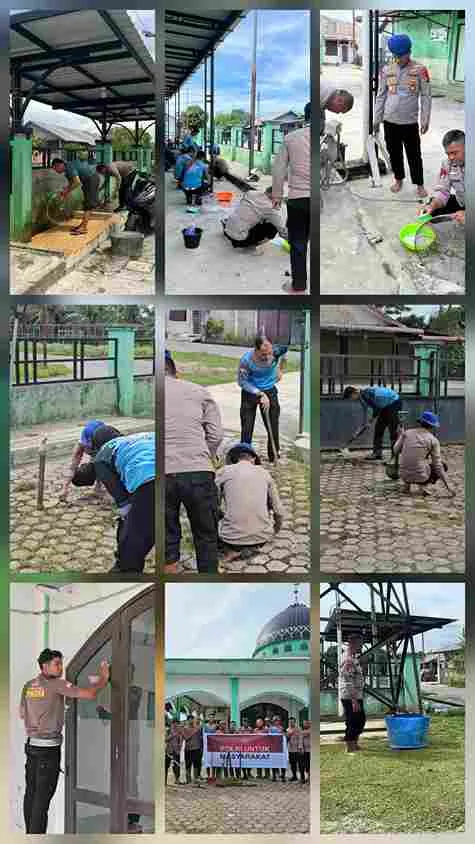 Pasca Banjir, Polri Bersama Masyarakat Bersihkan Tiga Masjid di Aceh Singkil