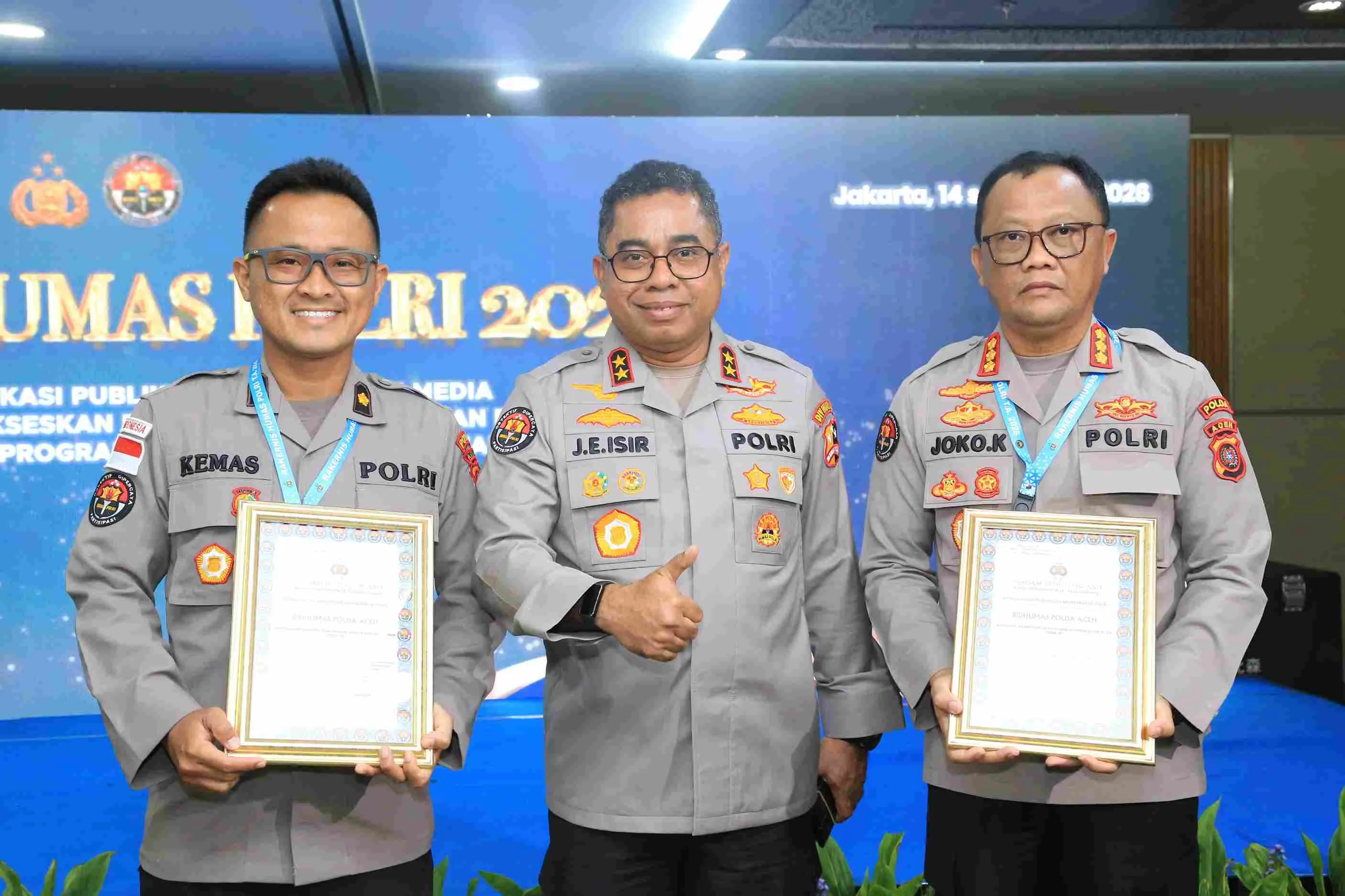 Bidhumas Polda Aceh Raih Dua Penghargaan dalam Rakernis Humas Polri 2026