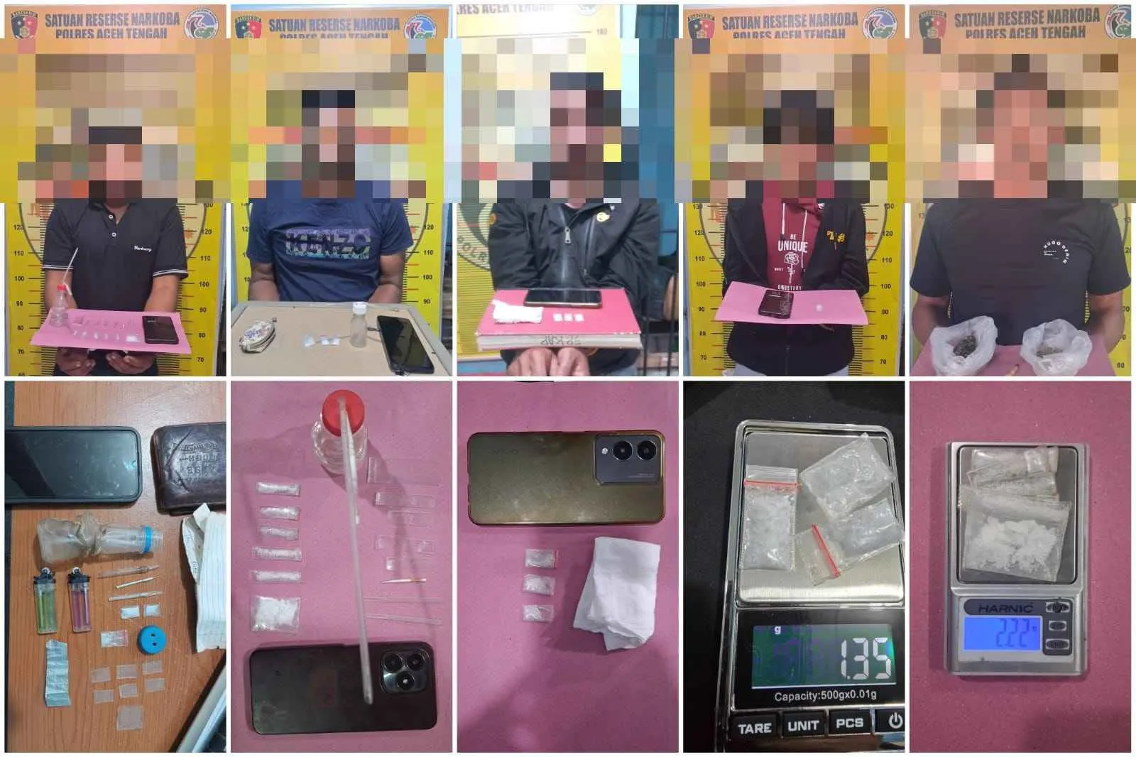Kurang dari 3 Minggu Polres Aceh Tengah Tangkap 6 Pengedar dan 7 Kurir, termasuk 2 pelaku di Bener Meriah sebagai pemasok