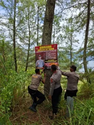 Aksi Nyata Cegah Karhutla, Polsek  Lut Tawar Lakukan Monitoring dan Pasang Banner Himbauan Karhutla