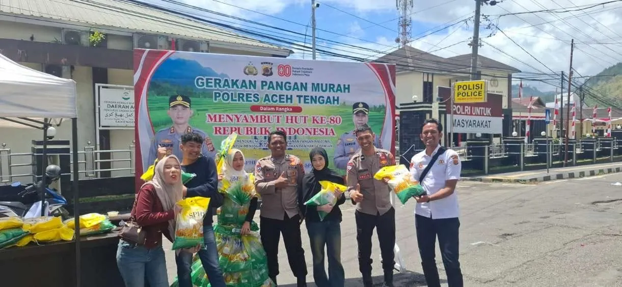 Polres Aceh Tengah Kembali Gelar Gerakan Pangan Murah, 200 Sak Beras SPHP Didistribusikan ke Masyarakat