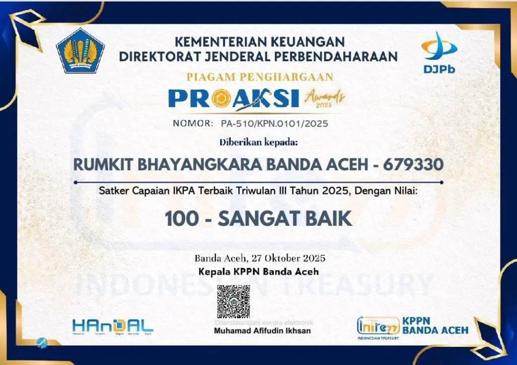 Rumkit Bhayangkara Polda Aceh Raih Tiga Penghargaan: BLU LPJ Tercepat serta Maturity Rating dan Capaian IKPA Terbaik