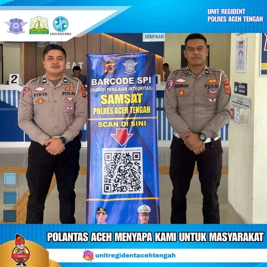 Satlantas Polres Aceh Tengah Pasang Banner Barcode SPI, Dukung KPK Tingkatkan Integritas Pelayanan Publik